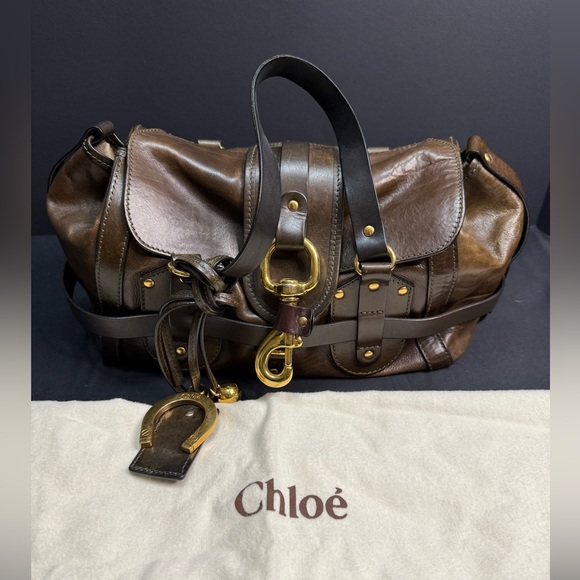 Chloe Handbag Olive Green Leather Bag Purse Kerala Equestrian Gold Hardware - Picture 13 of 13